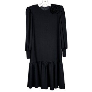 Neiman Marcus VTG 80s Wool Dress 6 Black Drop Waist Long Sleeve Mary Dadas